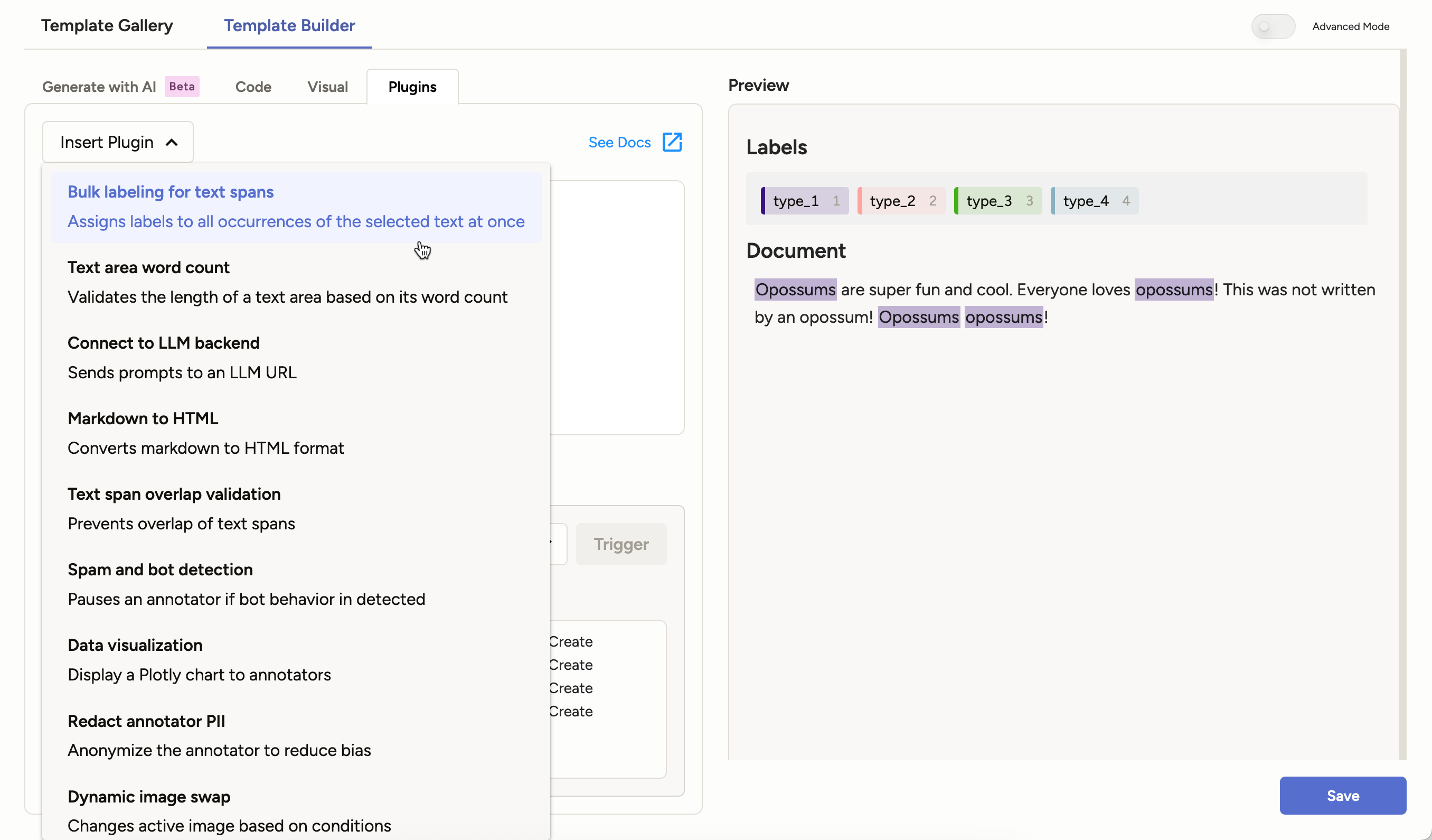 Screenshot of plugins